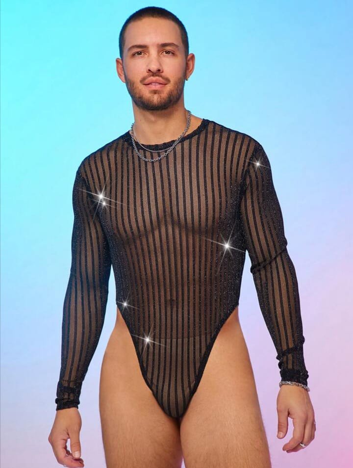 Bonga Boys Men's Fashion Sexy Shiny See-Through Bodysuit